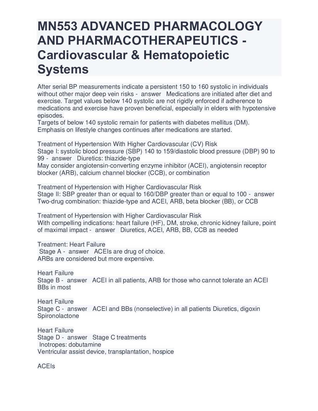Preview of MN553 ADVANCED PHARMACOLOGY AND PHARMACOTHERAPEUTICS - Cardiovascular & Hematopoietic Syst